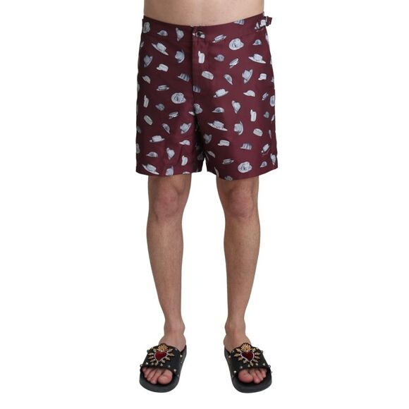 Dolce & Gabbana Hat Print Swim Trunks Men Brown Swimwear - Picture 1 of 4